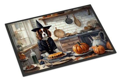 Cavalier Spaniel Fall Kitchen Pumpkins Doormat Front Door Mat Indoor Outdoor Rugs for Entryway, Non Slip Washable Low Pile, 24H X 36W