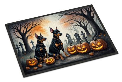 Doberman Pinscher Spooky Halloween Doormat Front Door Mat Indoor Outdoor Rugs for Entryway, Non Slip Washable Low Pile, 24H X 36W