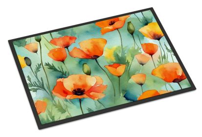 California California Poppies in Watercolor Doormat Front Door Mat Indoor Outdoor Rugs for Entryway, Non Slip Washable Low Pile, 24H X 36W