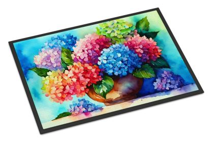 Hydrangeas in Watercolor Doormat Front Door Mat Indoor Outdoor Rugs for Entryway, Non Slip Washable Low Pile, 24H X 36W (Default: Default)