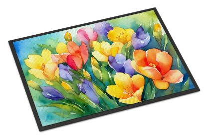 Freesias in Watercolor Doormat Front Door Mat Indoor Outdoor Rugs for Entryway, Non Slip Washable Low Pile, 24H X 36W (Default: Default)