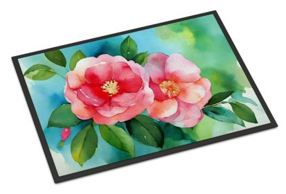 Alabama Camellia in Watercolor Doormat Front Door Mat Indoor Outdoor Rugs for Entryway, Non Slip Washable Low Pile, 24H X 36W (Default: Default)